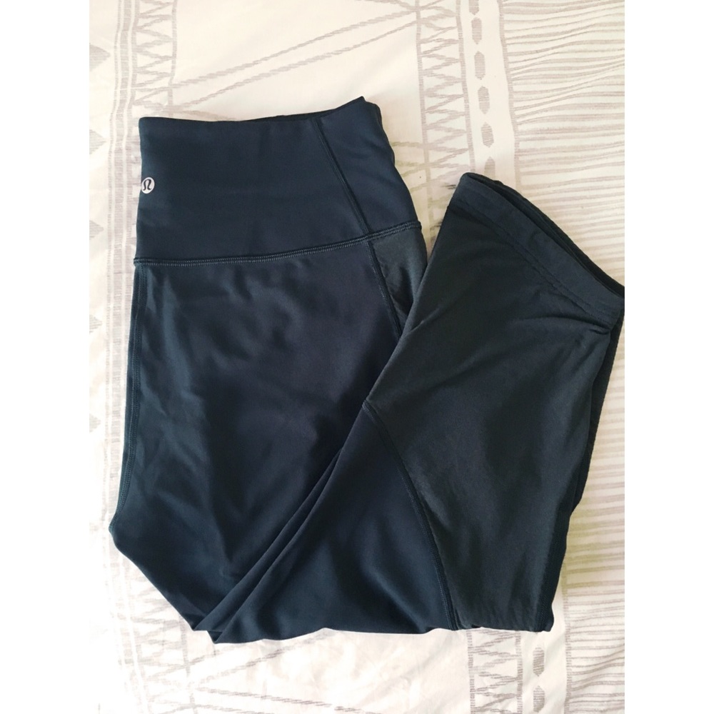 Lululemon Teal Crop Tights Sz 12 Mesh Detail